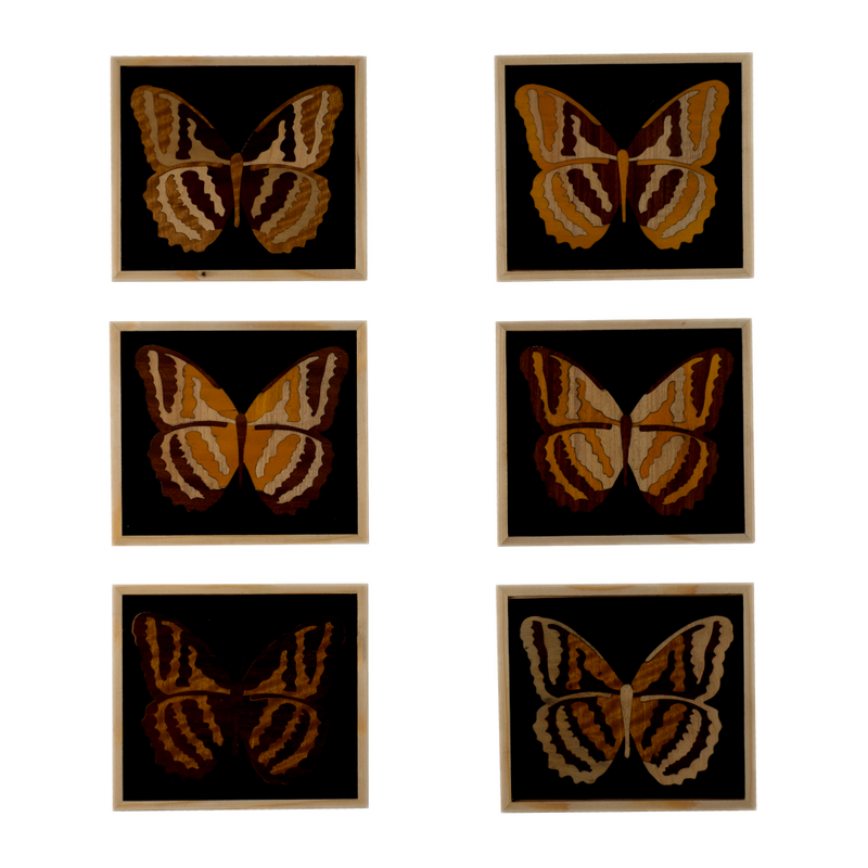 Composition of 6 Small Inlaid Squares with Butterfly (Black Background)