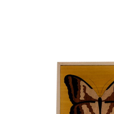 Composition of 4 Small Inlaid Squares with Butterfly (Yellow Background)