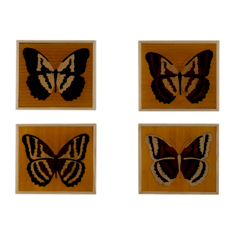 Composition of 4 Small Inlaid Squares with Butterfly (Yellow Background)