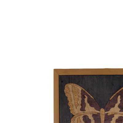 Composition of 3 Small Inlaid Squares with Butterfly - Medium Frame (Black Background)