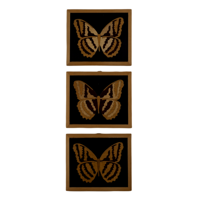 Composition of 3 Small Inlaid Squares with Butterfly - Medium Frame (Black Background)