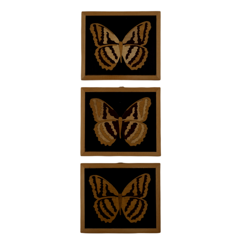 Composition of 3 Small Inlaid Squares with Butterfly - Medium Frame (Black Background)