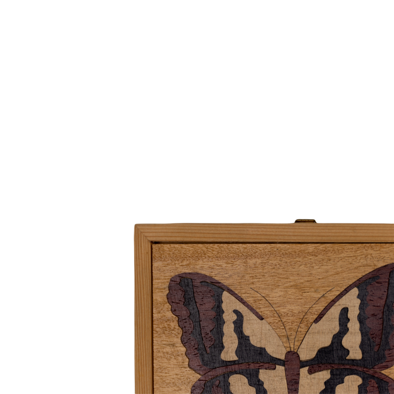 Composition of 3 Inlaid Squares with Butterfly - Medium Frame (Fir / Iroko)