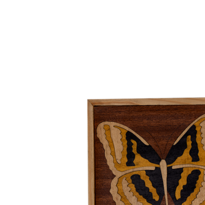 Composition of 5 Inlaid Squares with Butterfly - (Mahogany / Fir / Iroko)