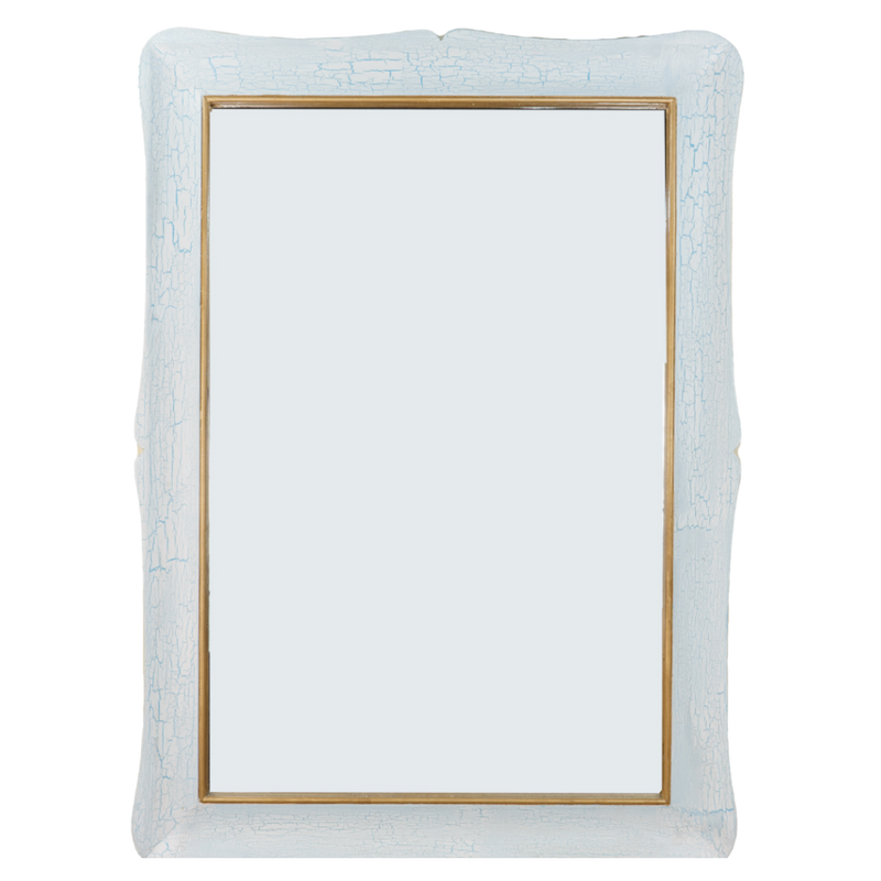 Shaped Mirror "A GUANTIERA" (White and Light Blue «Craquele» and Golden Line)