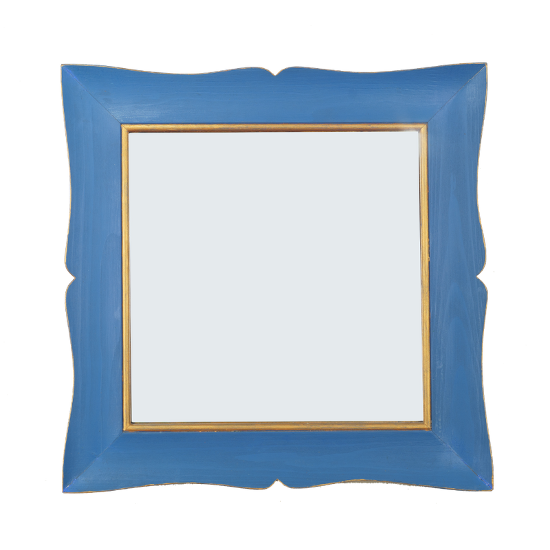 Shaped Mirror "A GUANTIERA" (Blue with Golden Ruler and Pointed Corners)