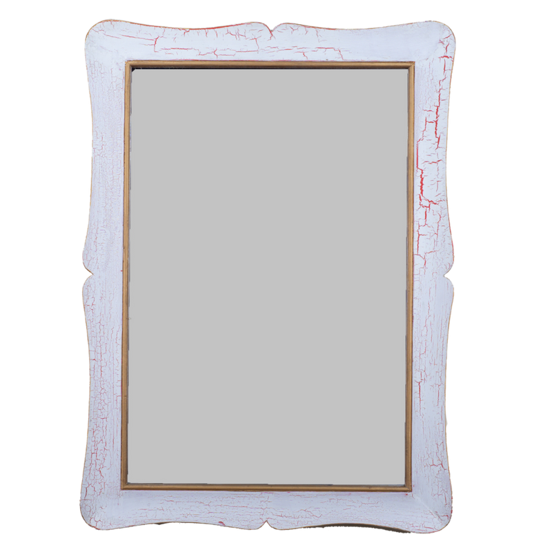 Shaped Mirror "A GUANTIERA" (White and Craquele Red with Golden Line)